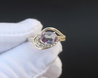 Anillo de alejandrita ovalada: plata de ley 925, piedra natal de junio