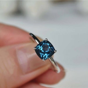 Natural London Blue Topaz Ring\ 925 Sterling Silver\ Solitaire Ring\ Statement Ring\ December Birthstone\ Blue Gemstone Ring\ Gift For Her