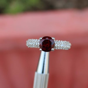Handmade Round Garnet Ring: Sterling Silver January Birthstone