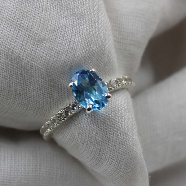Natural Swiss Blue Topaz Ring, Handmade Ring, 925 Sterling Silver Ring, Swiss Topaz Ring, Gift for Mother, December Birthstone, Promise Ring