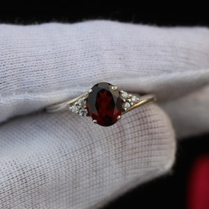 Stately Garnet Ring- Sterling Silver Ring- Red Gemstone Engagement Ring Promise Ring- January Birthstone- Anniversary Birthday Gift For Her
