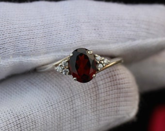 Stately Garnet Ring- Sterling Silver Ring- Red Gemstone Engagement Ring Promise Ring- January Birthstone- Anniversary Birthday Gift For Her