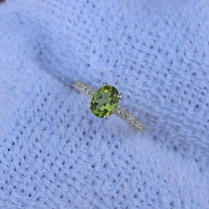 Natural Peridot Gemstone Ring, Oval Cut Ring, 925 Sterling Silver Ring, Promise Ring, Engagement Ring, August Birthstone Ring, Gift For Her