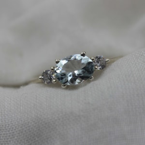 Lab Aquamarine Ring: Sterling Silver Statement Ring with Cubic Zirconia