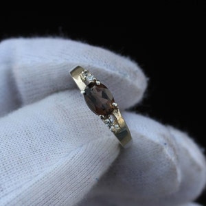 Handmade Oval Smoky Quartz Ring: 925 Sterling Silver, Cubic Zirconia