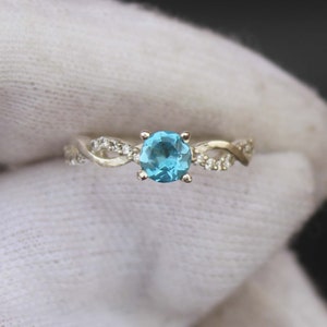 Natural London Blue Topaz Ring, 5 mm Genuine Topaz, Sterling Silver Ring, Dainty, Promise, Anniversary Ring for Women, Mother&#39;s Day Gift