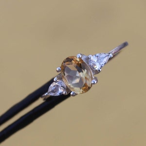 Handmade Oval Citrine Ring: 925 Sterling Silver, November Birthstone