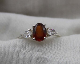 Natural Hessonite Garnet Ring Vintage Anniversary Ring Wedding Ring 925 Sterling Silver Ring Handmade Jewelry Ring Gift For Women