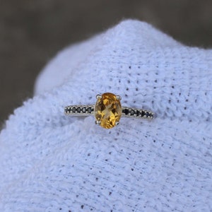 Citrine Gemstone Silver Ring With Black Cubic Zirconia Handmade Ring Gift For Her Solid Sterling Silver Ring