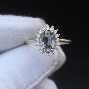 Oval Alexandrite Engagement Ring: Color Changing Gemstone, Sterling Silver