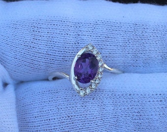 Anello ovale in ametista: anello boho in argento sterling