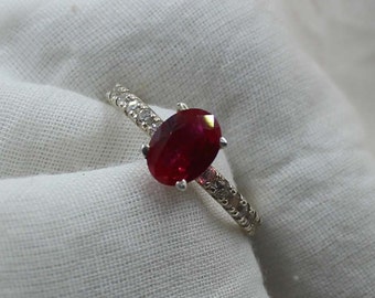 Ruby Gemstone Ring: Sterling Silver, Cubic Zirconia, Handmade Bridal Jewelry