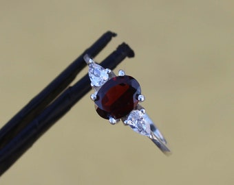 Natural Garnet Ring: Oval Cut Sterling Silver, January Birthstone