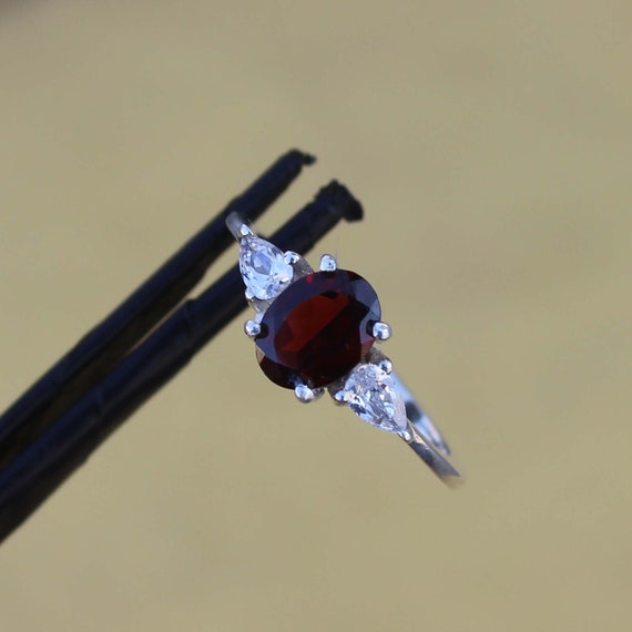 Natural Garnet Ring: Oval Cut Sterling Silver, January Birthstone