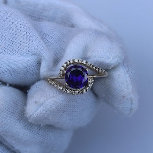 Blue Iolite Ring: Sterling Silver, CZ Accents, Handmade