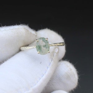 Oval Moss Agate Ring: Sterling Silver Promise Ring