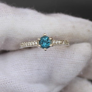 Vintage Natural London Blue Topaz Ring 5mm Genuine Topaz Ring 925 Sterling Silver Ring Dainty Promise Ring Anniversary Ring Gift For Her