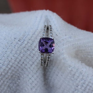 Purple amethyst ring, Natural amethyst ring, Cushion cut amethyst, 925 sterling silver, February birthstone, Jewelry, Promise ring