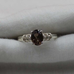 Handmade Smoky Quartz Ring: Sterling Silver & Cubic Zirconia