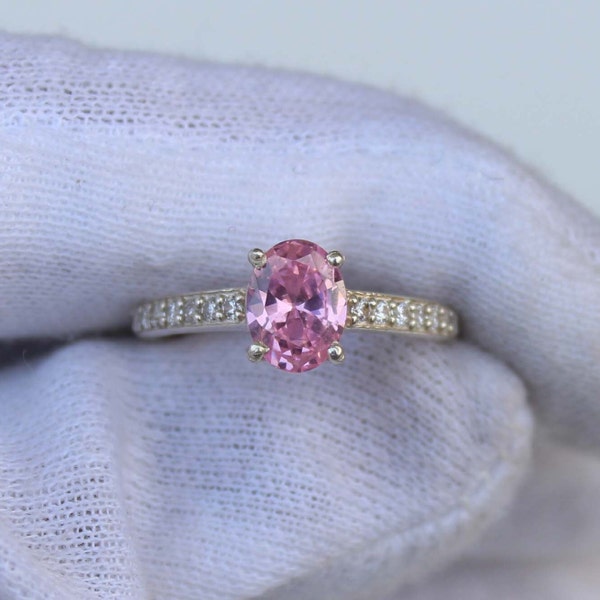 Oval Cut Pink Sapphire Ring, Gemstone Ring, 925 Sterling Silver Ring, Engagement Ring, Sapphire Jewelry, Anniversary Gift For Her