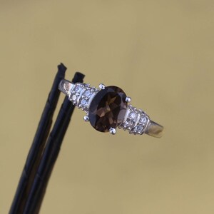 Smoky Quartz Ring: Oval Gemstone, 925 Sterling Silver