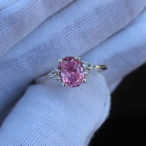 Lab Pink Sapphire Ring, Bridal Wedding Ring, Unique Anniversary Ring, Handmade Ring, 925 Sterling Silver Ring, Oval Cut Ring, Gift For Women