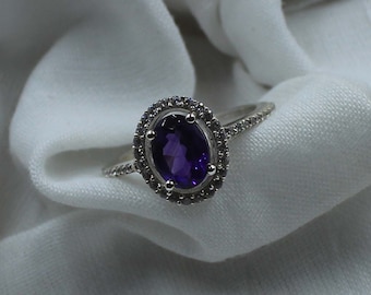 Bague ovale améthyste : argent sterling 925, bague pour femme faite main