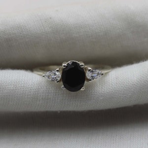 Handmade Oval Black Onyx Ring: Sterling Silver & Cubic Zirconia