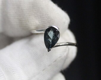 London Blue Topaz Ring: Pear Cut Sterling Silver Promise Ring