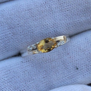 Sterling Silver Citrine Ring: Oval Gemstone, CZ Accents