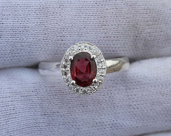 Oval Garnet Ring: Handmade 925 Sterling Silver, January Birthstone