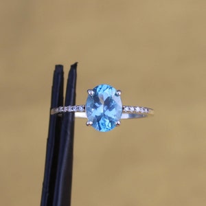 Natural Swiss Blue Topaz Ring, Engagement Ring, Wedding Ring, December Birthstone Ring, 925 Sterling Silver Ring, Oval Ring, Gift For Her