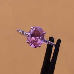 Lab pink sapphire ring, oval cut pink sapphire ring, 925 sterling silver ring, pink sapphire engagement ring, lab pink sapphire Wedding ring