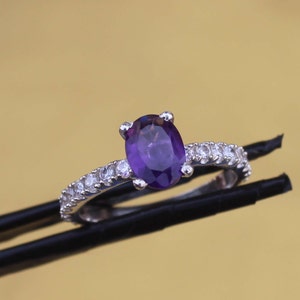 Amethyst Ring Natural Gemstone Ring 925 Sterling Silver Oval Designer Ring February Birthstone Anniversary Gift Purple Stone Ring