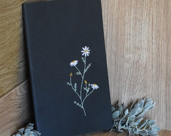 Hand-stitched Embroidered Daisy Stem Floral Journal