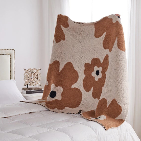 Retro Flower Throw Blanket Nordic Decor Vintage Home Decor Etsy