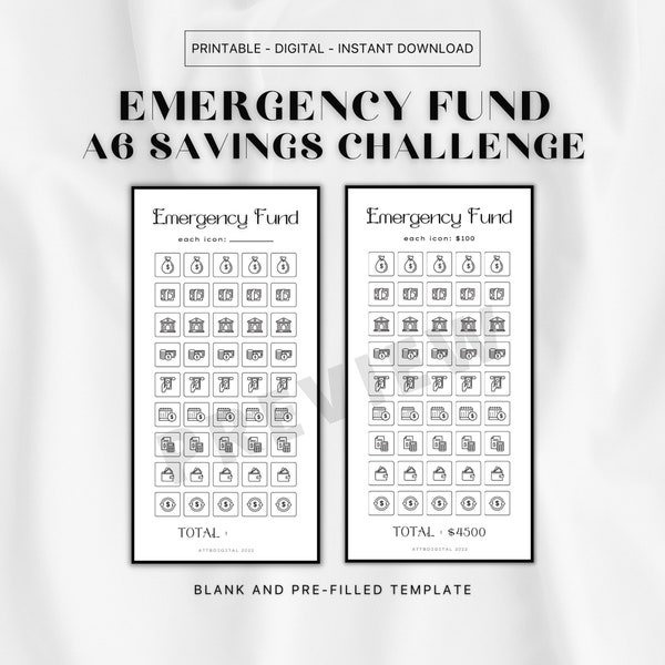 Emergency Fund Savings Challenge | Printable Digital Tracker | A6 Insert | Savings | Sinking Funds | How to Save Money