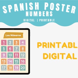 Bilingual Spanish Numbers 20 Poster | Student Study Printable | Los Numeros en Espanol | Spanish Numbers Download | Count to Twenty