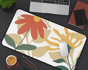 Floral Abstract Desk Mat, Bohemian Minimalist Computer Mouse Pad