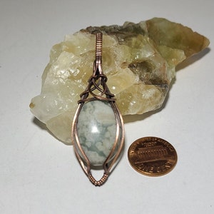 Moss Agate Necklace, Wire Weaved Pendant, Agate Pendant, Wire Wrapped Moss Agate, Handmade Pendant, Good Luck Pendant, Celtic Knot