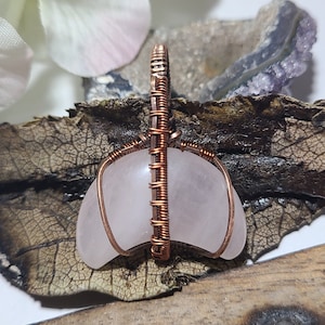 Rose Quartz Crescent Moon Pendant, Rose Quartz Moon Necklace, Masculine Rose Quartz Pendant, Wire Wrapped Cresent Rose Quartz, Healing Stone