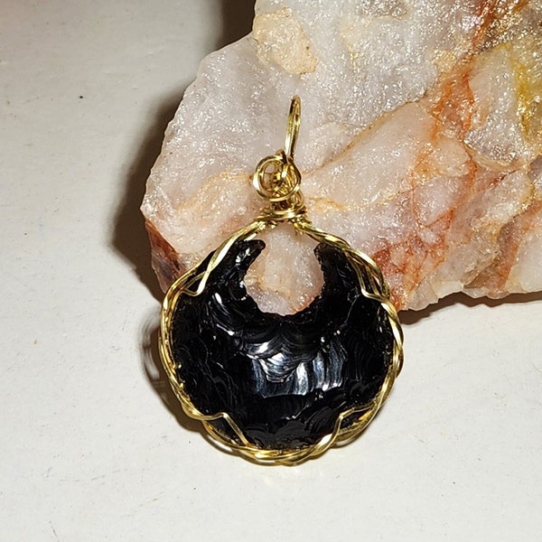 Black Obsidian Crescent Moon Pendant, Basket Weave Crescent Moon, Healing Stone, 7th Chakra Healing Stone, Protection & Healing Crystal,
