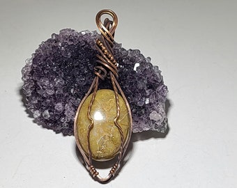 Wire Wrapped Yellow Hematoid Quartz Pendant: Copper Setting, Healing Crystal