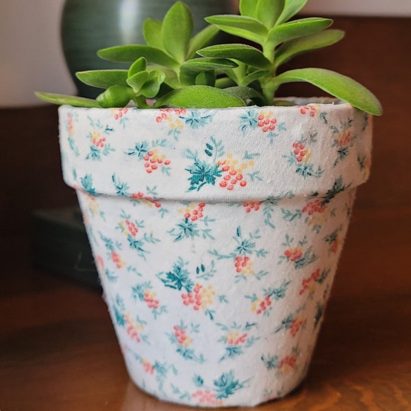 4" Floral Decoupage Fabric Covered Plant Pot, Indoor Planter, House Plant Planter