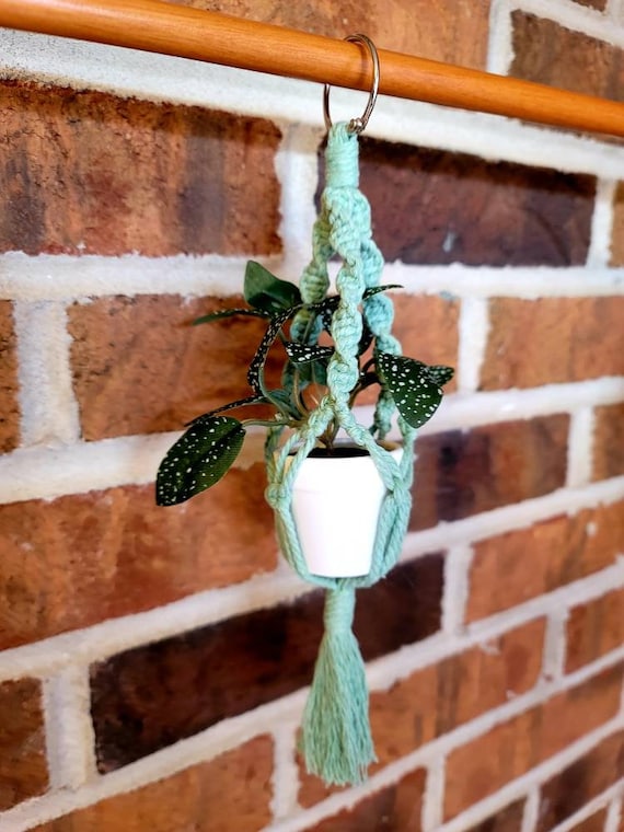 Boho Car Crochet Hanging Basket, Hanging Plant for Decor, Ornament Rear  View Mirror Accessories (Style 1- Short)