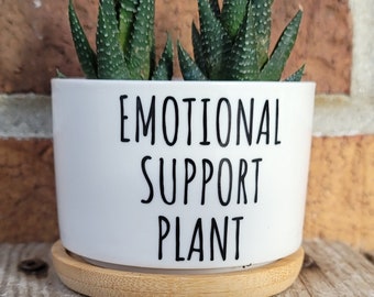 Emotional Support Plant Sassy Sayings Ceramic Plant Pot with Drainage,Funny Succulent Pot, Cactus Pot, Valentine Plant Gift For Friend
