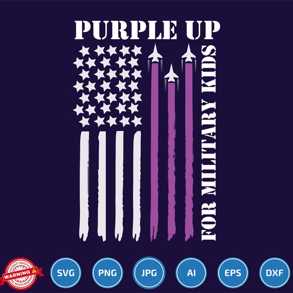 Purple Up For Military Kids svg, Purple Up US Flag Fighter Jet Military Kids Military Child svg, us Flag Military svg, Military Kids Army