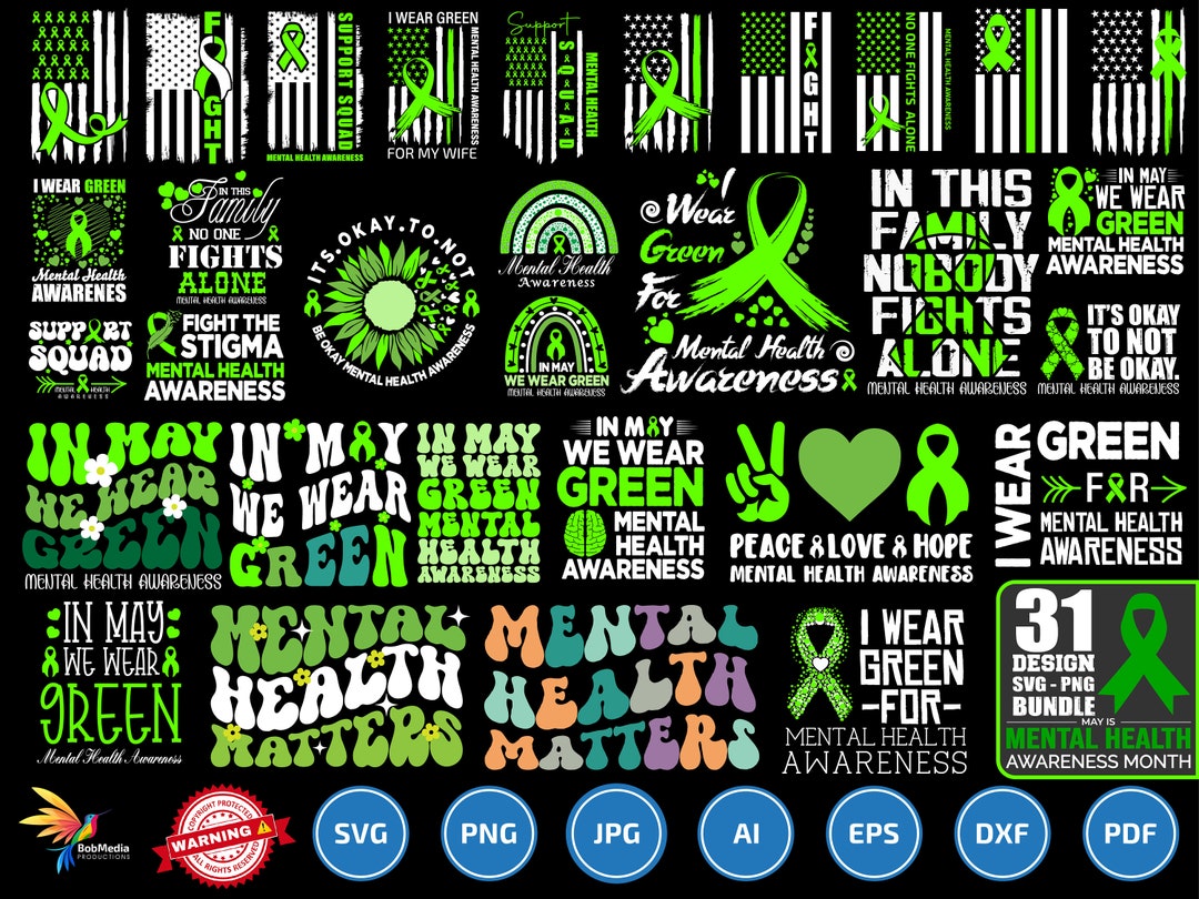 Mental Health Awareness Bundle Svg Png, Mental Health Matters Groovy ...