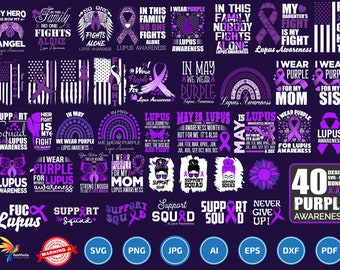 Lupus Awareness Svg Png Huge Bundle, Lupus Warrior Svg, Purple Ribbon SVG, In May We Wear Purple Svg, Nobody Fights Alone svg, Messy Ribbon