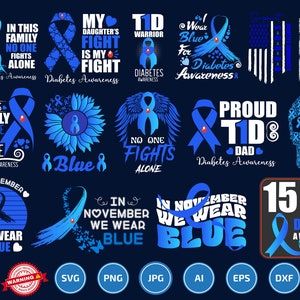 In November We Wear Blue svg png Bundle, Diabetes Support Shirt, Diabetic Flag svg, T1d awareness svg, November Blue Sublimation, T1D Svg